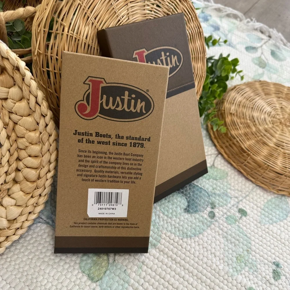 New Justin Men's Rodeo Wallet Brown Suede Genuine Leather RFID Checkbook Western